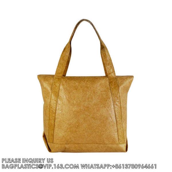 OEM Washable Recycled Kraft Dupont Paper Zip Lock Tyvek Tote Bags customised single shoulder tote shopping handbags