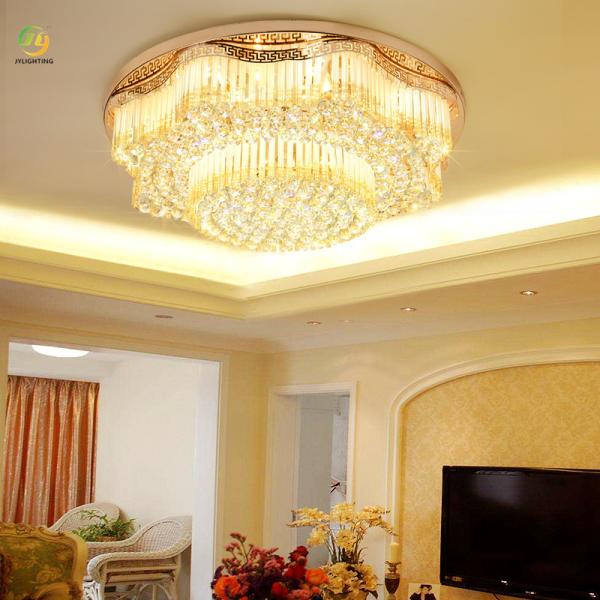 JYLIGHTING lampe de cristal dorée chambre d'étude lampe de cristal moderne simple salon rond lumière de plafond LED
