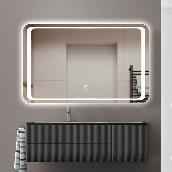 Hardwired Bathroom Mirror With LED Light , Illuminated Lighted Bathroom Vanity Mirror