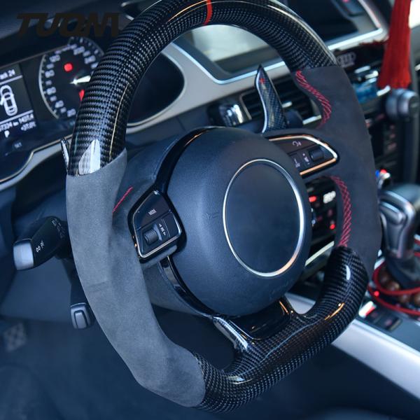 Custom Suede Leather Audi Carbon Fiber Steering Wheel Automotive Accessories