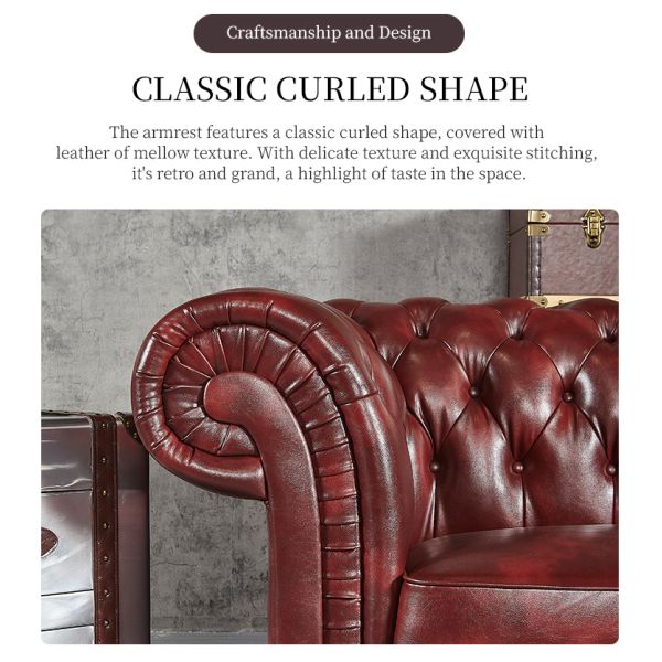 Nidea #862 Classic Chesterfield Sofa Made from Oil Wax Leather with Rolled Arms and Nailhead Detailing for  Lounges and Hotels