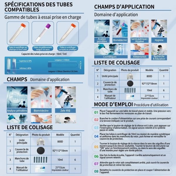 Centrifugeuse 800D 6x10ml 4000 t min 1790xg moteur CC aimants permanents pour analyse pétrolière biomédecine Afrique