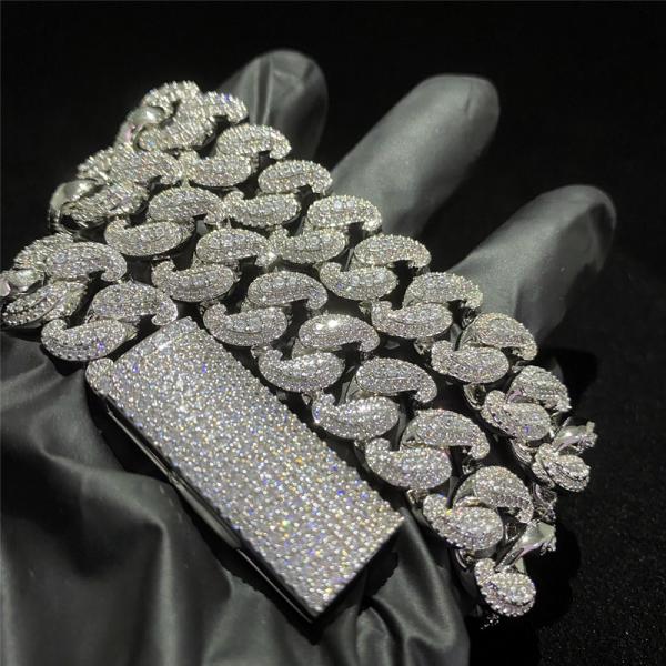 Homens Sterling Silver Jewelry Necklace de Miami da corrente de Hip Hop Moissanite Cuban Link
