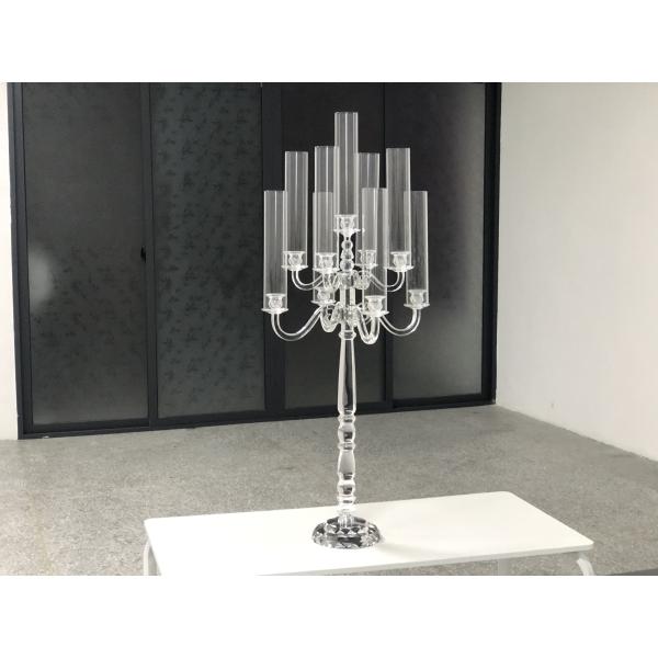 Wholesale Luxury Wedding Crystal Glass Candelabra Centerpieces 9 Arms Tall Cylinder Candelabras