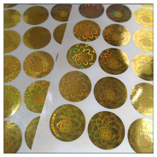 Die cut adhesive golden hologram laser label , customized golden hologram laser label