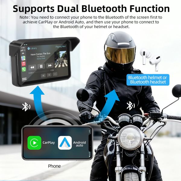 Motorcycle GPS Navigation Systems 5 Inch Motorcycle Carplay GPS Navigation Screen Moto Android Auto Touch Display Quick Easy Removal of Anti-theft