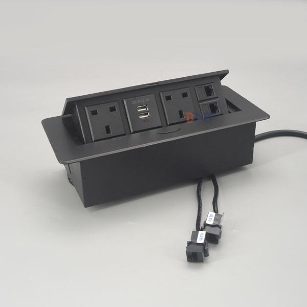 Cat6 network flush mount table top power outlet with UK power outlet
