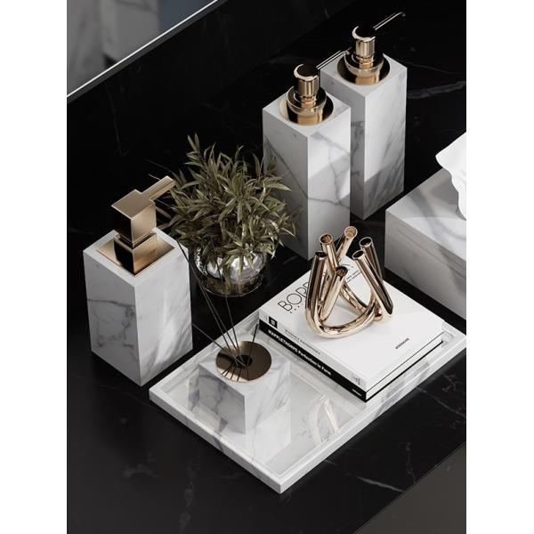 Arabescato Corchia Stone Soap Dispenser Set Marble Pump Bottles Decorative For Hotels