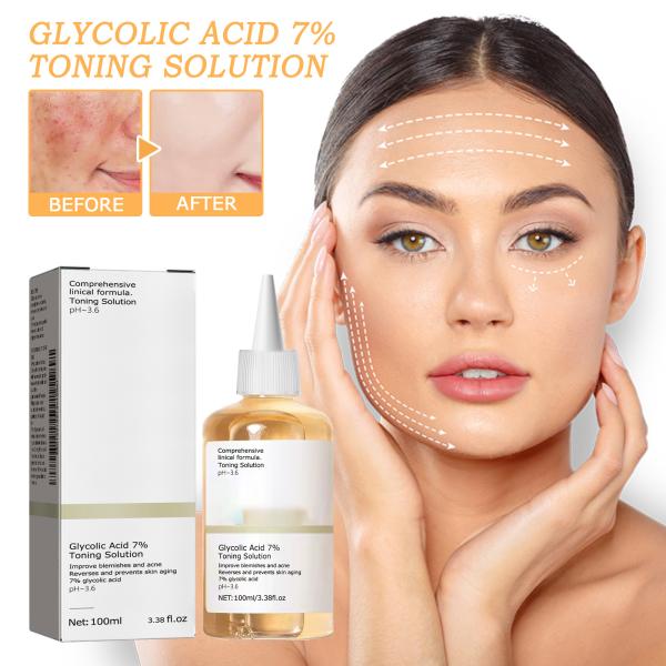 Solución tonificante de ácido glicólico de 7% para el tono facial para cuidado de la piel seca/grasa/sensible Exfoliante facial para adultos