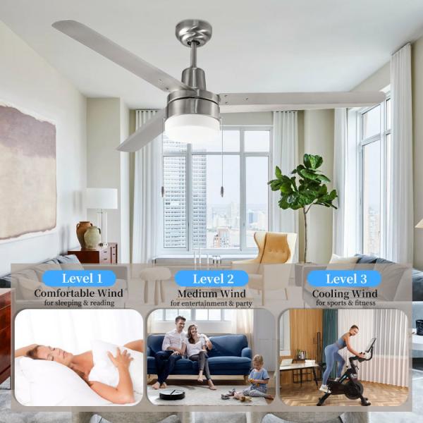 Unique 48 pouces 3 lame de fer puissant éclairage décoratif ventilateur de plafond chambre à coucher rotatif ventilateur de plafond LED avec lumière