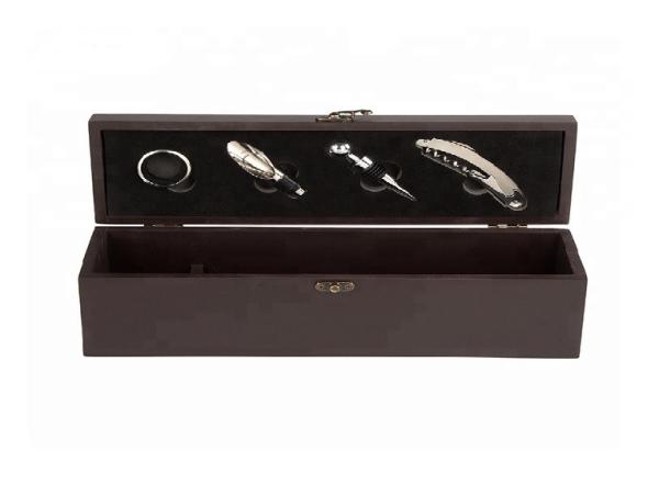 Wooden Wine Packaging With 4 Wine Accessories Waiter S Corkscrew Wine Pourer Ring Stopper