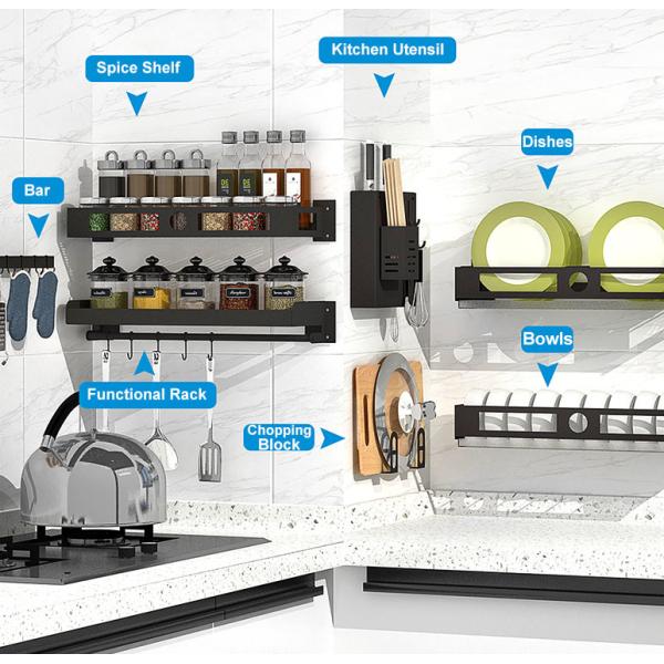 Rectangle Wall Mounted Kitchen Shelf With Matt Black Baking Paint Finish