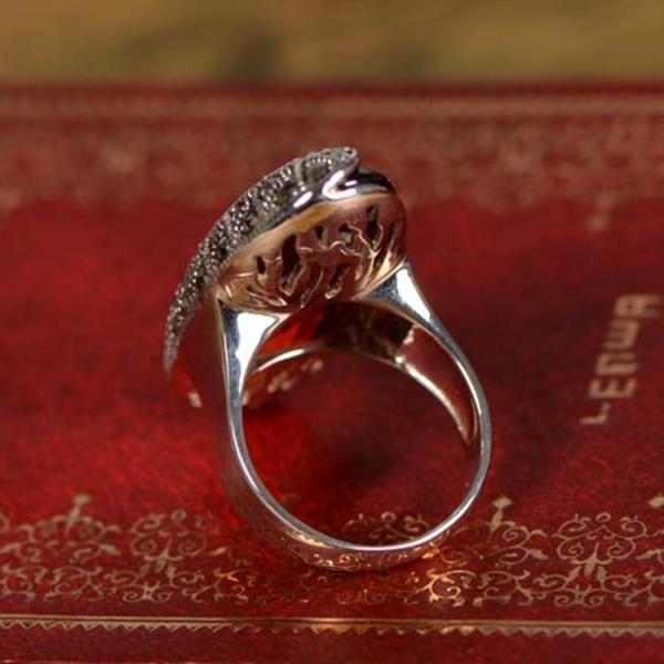 Vintage Sterling Silver Ring with Oval Red Cubic Zirconia and Marcasite(R12283RED)