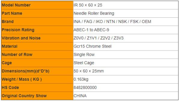 INA Low Noise Needle Roller Bearings IR 50 × 60 × 25 50mm × 60mm × 25mm