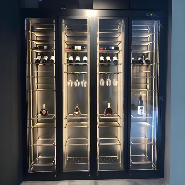 Anti Rust Freestanding Stainless Steel Wine Cabinet With Tempered Glass Door