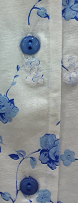 Ladies Cotton Jersey Blue Floral Printed Button Through Nightdress Sleepwear with Blue Piping Button Satin Bows