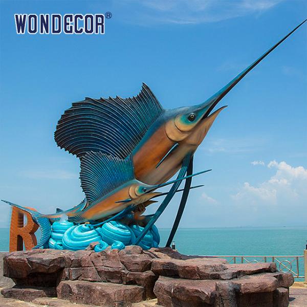 Décoration de poisson en métal extérieur Déco Life Size Bronze Blue Marlin Fish Statue à vendre