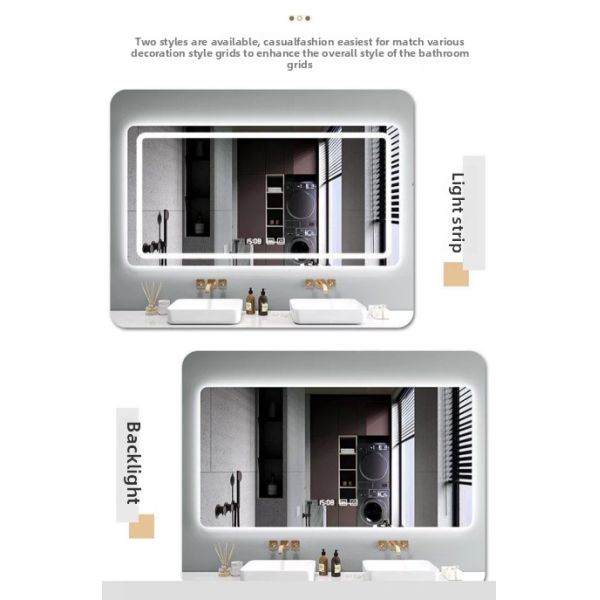 Modern Bathroom Rectangle Wall Mounted Smart Led Mirror With Time Display