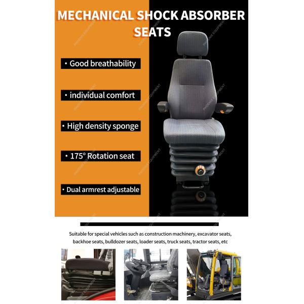 Adjustable Excavator Loader Driver Seat with Mechanical Shock Absorber and Dual Armrest