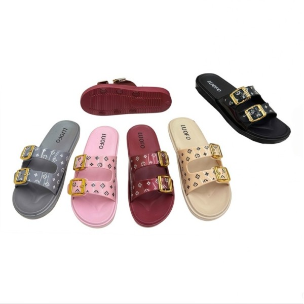 EVA Women Monogram Print Two Buckle Slide Sandals