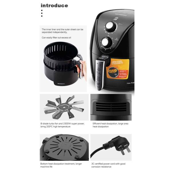 Monda 4.5L Smart Air Fryers Home 1500 Watt 4.8 Quart