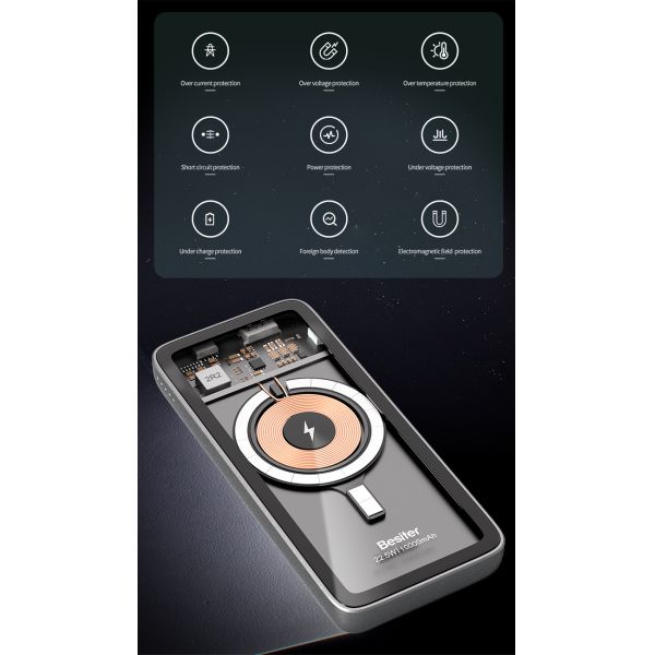 Transparent Shell Magnetic Suction Wireless Power Bank Fast Charging