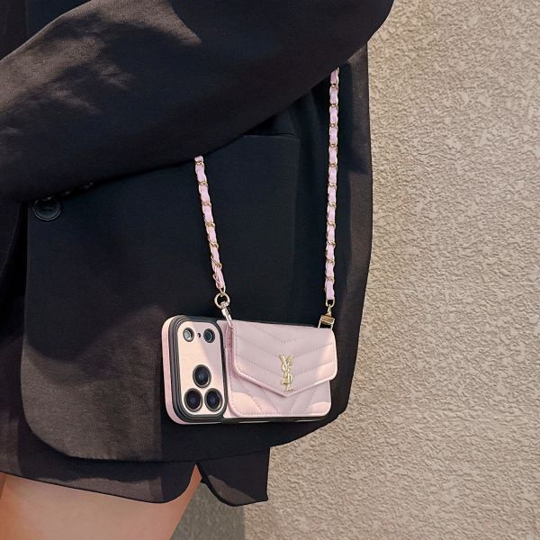 YSL 3D Card Holder Case with Precision Hole Edges Full Coverage iPhone 17 Pro Max Phone Case