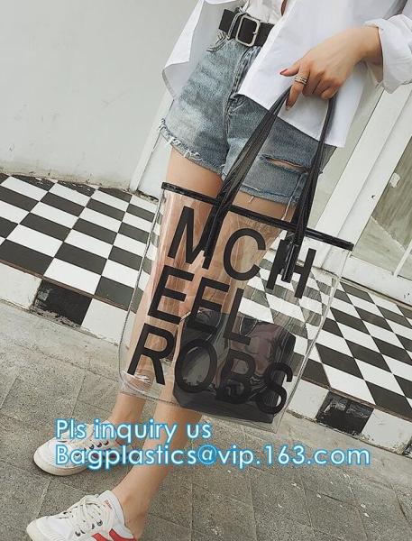 Makeup Bag with Shoulder Strap Pro Round Bag, rope handle clear Transparent tote bag, stadium clear vinyl pvc zipper bag