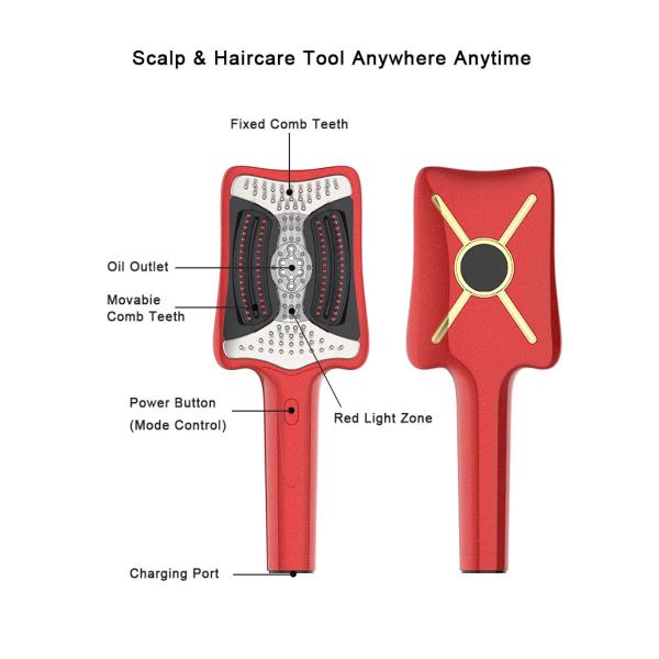 Fitdash Rechargeable Red Light Therapy EMS Head Scalp Massage Brush Hair Care Comb