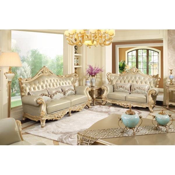 Brown Genuine leather 1+2+3seat Sofa in Classic carving Furniture Sliver color Joyful Ever