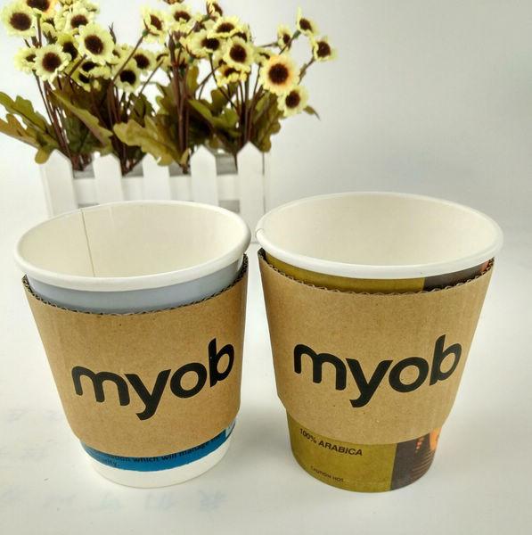 Kraft Paper Coffee Cup Sleeve , 16oz Compostable Coffee Sleeves With Handle
