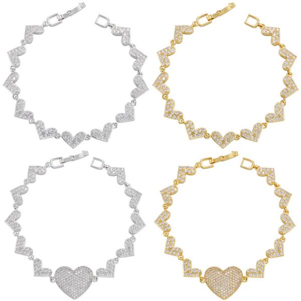 La pulsera del oro del OEM 18K encadena la pulsera de tenis en forma de corazón del amor micro del Zircon de la joyería