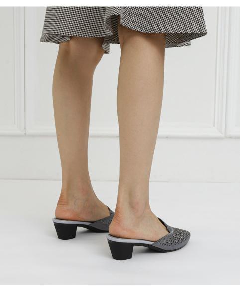 BS146 Baotou Half Tow Women'S Outer Wear Fashion Thick Heel Summer New Pointed Toe Mid-Heel Breathable Slippers Sandals