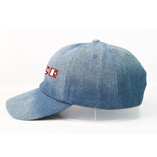 ACE Wash blue denim  Customized curve brim  silk printed logo baseball Hats Caps