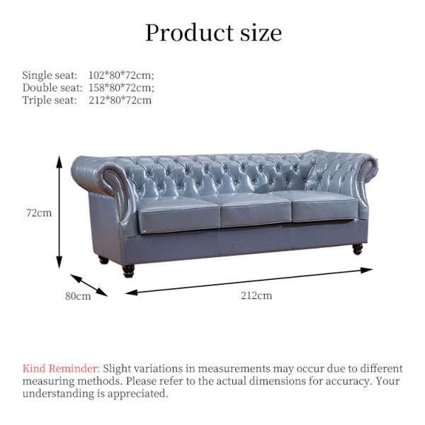 Nidea #8971 American Vintage Three-Seat Genuine Leather Sofa Set Comfortable Durable Cowhide Oil Wax Straight Buckle Hotel Villa