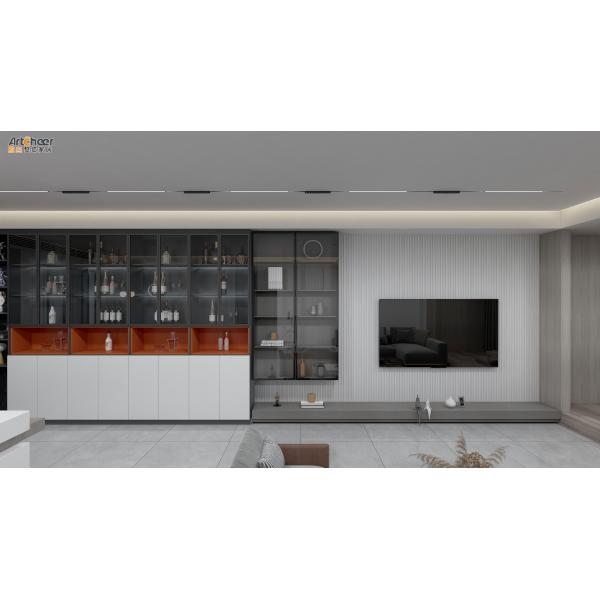 Современный роскошный телевизор и кофейный стол идеально подходят для хранения в гостиной.