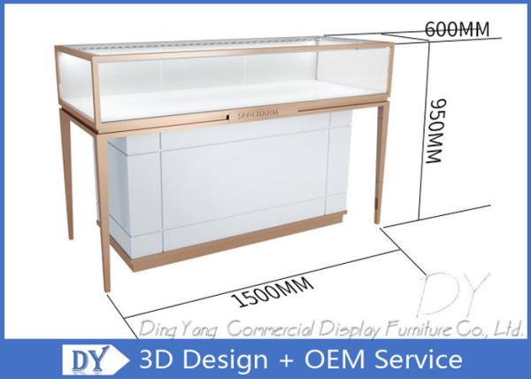 Luxury Rose Gold Stainless Steel Jewellery Display Cabinets For Retail Shop