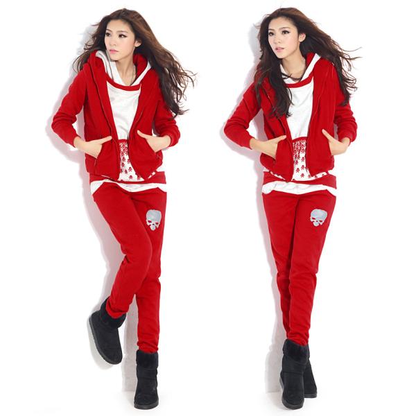 Хлопка фуфаек женщин/дам установленные Hoodies с капюшоном красного вскользь