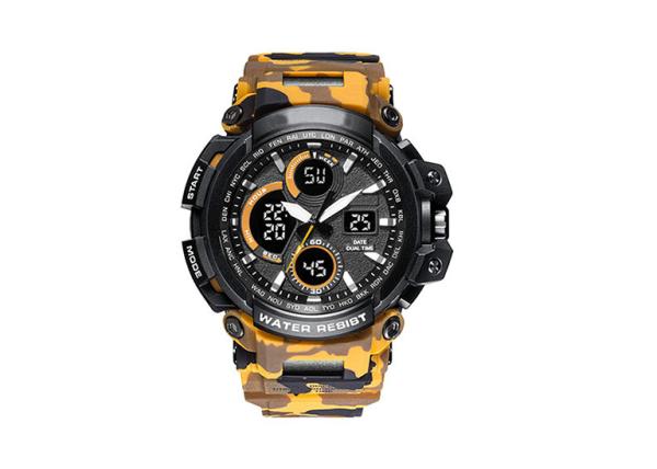 Rubber Band 12 / 24 Hour Stopwatch , LED Male Camo Sports Watch Customized Logo