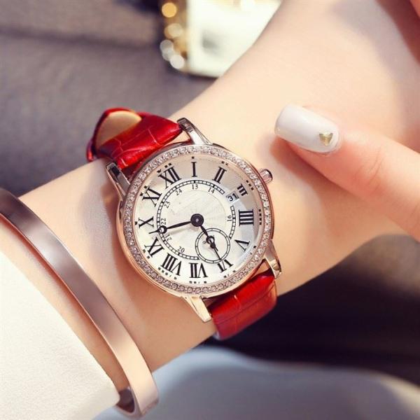 Leather Strap Women'S Digital Watch 210mm Length Strengthened Mineral Mirror