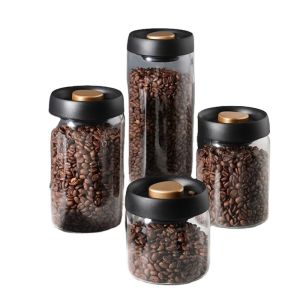 Modern Design Food Grade Glass Storage Jar Moisture Proof For Coffee Beans Powder Tea