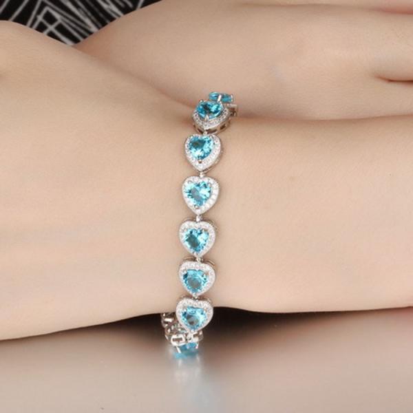 Fashion Platinum Plated Links Chain Heart Shape Blue Cubic Zirconia Tennis Bracelet (JDS949BLUE)