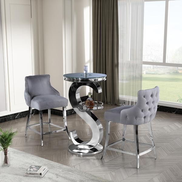 Restaurant Leisure Velvet Upholstered Bar Stools With Stainless Steel Legs