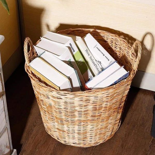 Large Square Rattan Basket, Handmade, Living Room, Blankets, Toy Bin, Extra Storage, Decorative Storage, Laundry Basket, Linens, Gray & Brown, Large