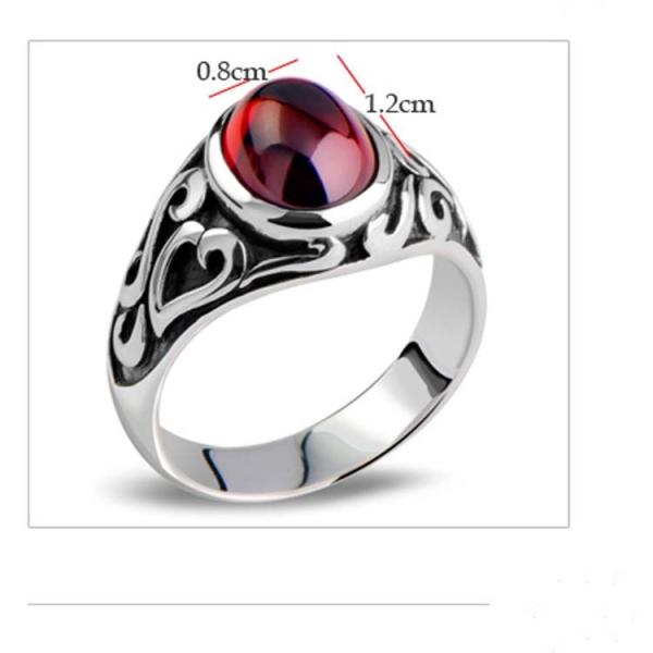 Thai Retro Sterling Silver Oval Created Garnet Ring For Men (013682)