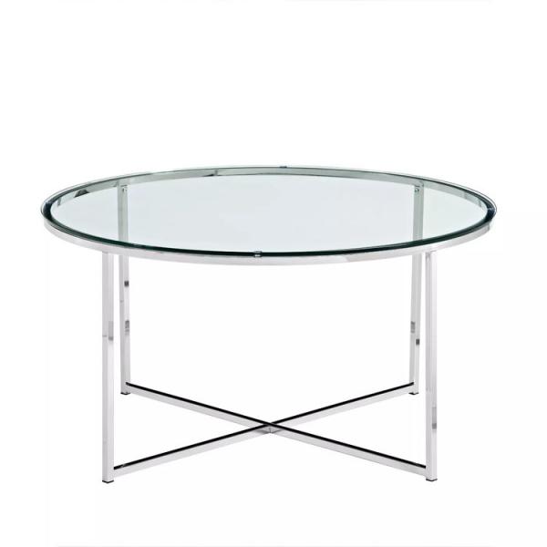Living Room Furniture PU Leather Cover Material Round Glass Coffee Table Modern Design
