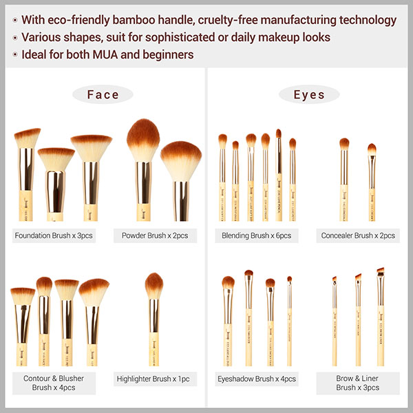 Mature Peeled Bamboo Makeup Brushes Set 25pcs Full Makeup Brush Kit