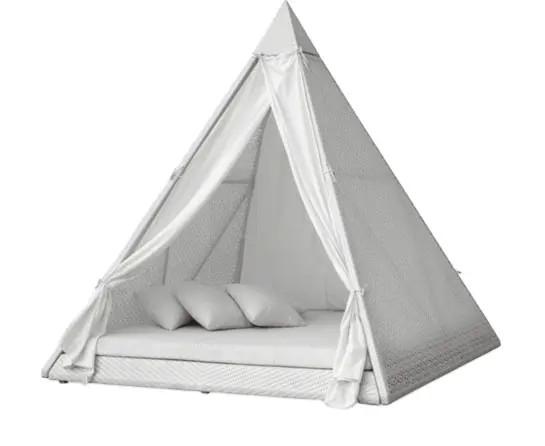 Triangular patio cabana with curtain wicker plastic canopy sunbed backyard rattan UV resist day bed---6106