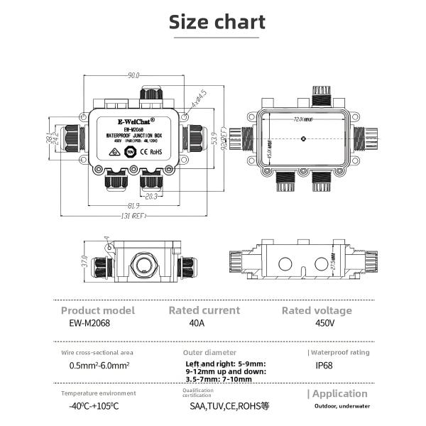 Waterproof Junction Box Integrated 1in4Out Splitter Enclosure for Outdoor Wiring IP68