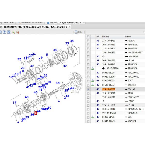 Komatsu D85A-21 Bulldozer transmission Collar 175-15-62830